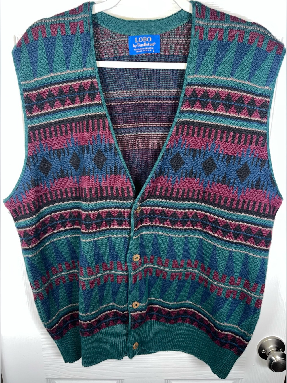 Vintage Lobo by Pendleton Aztec Design Button Vest Large L Made In USA Southwest
